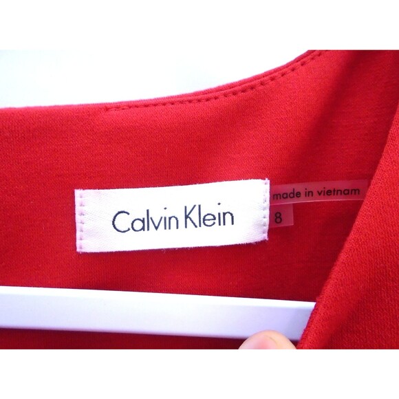 Calvin Klein Women's Fit & Flare Sleeveless Dress Size 8 Belted Red Striped Hem - Picture 3 of 10